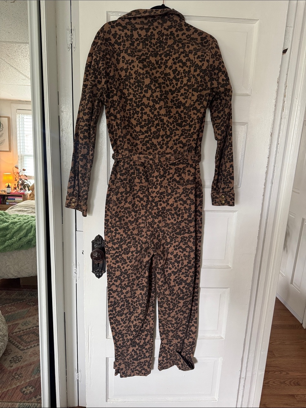 Anthropologie Brown Leopard-Print Utility Jumpsuit with Tie Waist - Picture 6 of 7